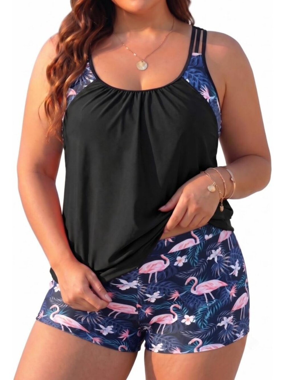 Plus Size Tankini Swimsuit Set - Tummy Control Two Piece Bathing Suit for Women